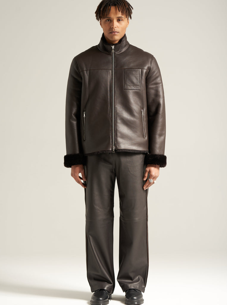 Shearling Track Top in Merino Nappa Leather Unisex by Arman Malik