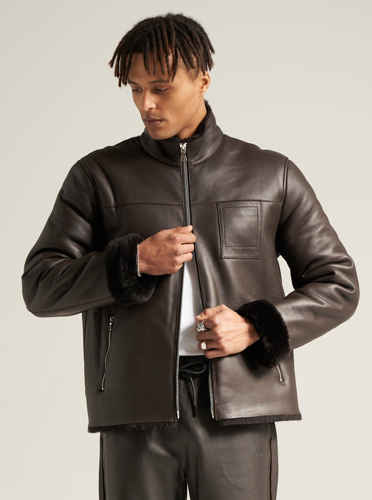 Shearling Track Top in Merino Nappa Leather Unisex by Arman Malik