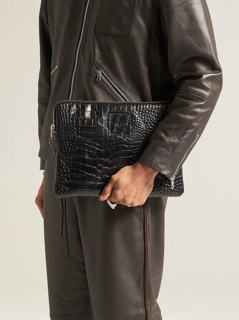 Zipped Sleeve in Croc Embossed Leather Unisex by Arman Malik