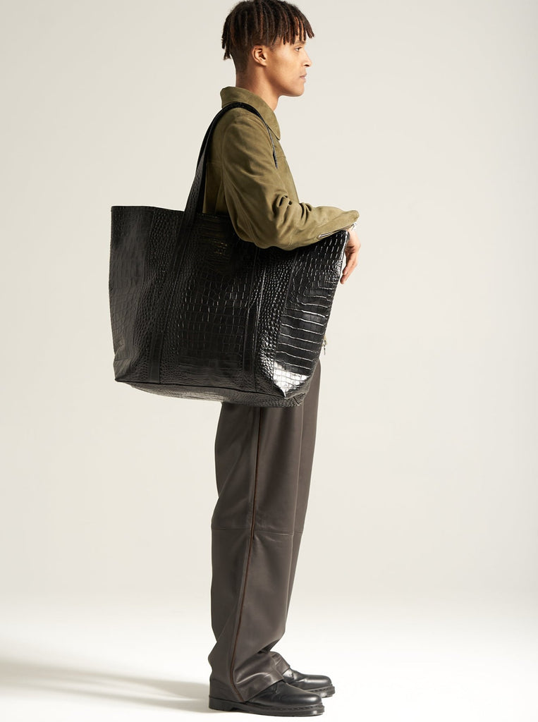 Weekender Tote Bag in Croc Embossed Leather Unisex by Arman Malik