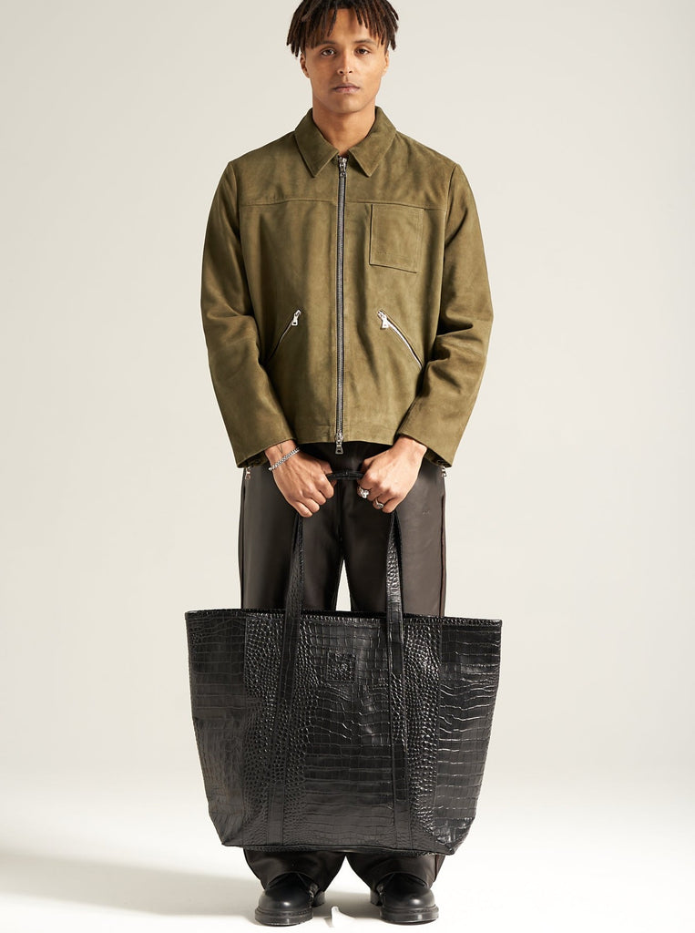 Weekender Tote Bag in Croc Embossed Leather Unisex by Arman Malik